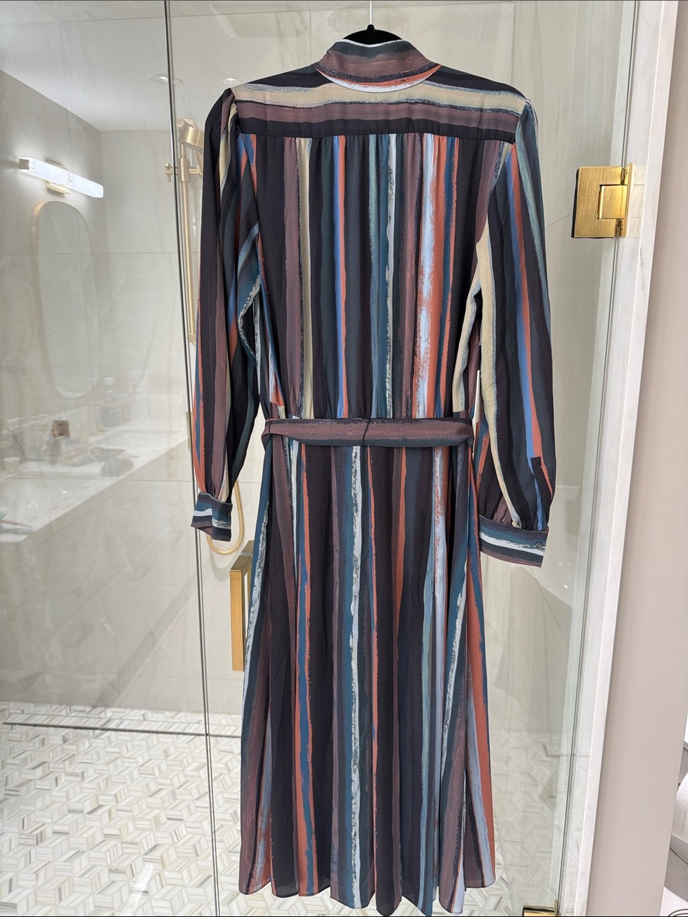 Babaton Striped Tie-Neck Midi Dress in Blue Multi - Picture 3 of 4